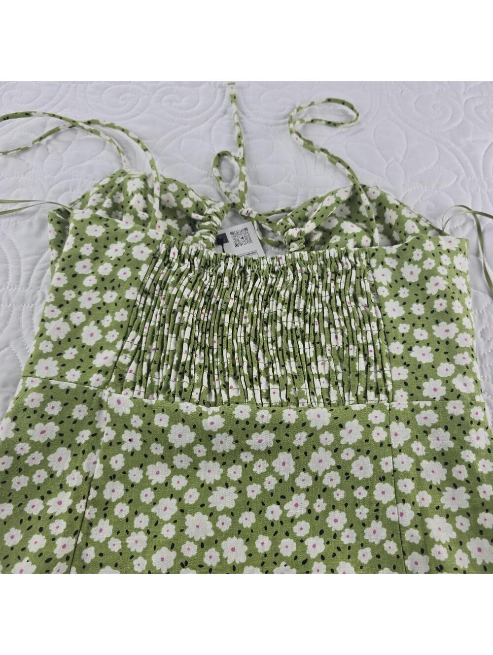 Zara NWT Green Daisy Floral Smocked Midi Dress XS Cottagecore - Picture 7 of 9